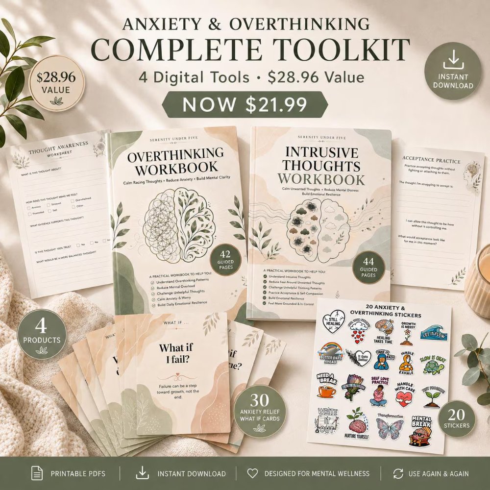 Anxiety & Overthinking Toolkit Bundle printable PDF by Serenity Under Five